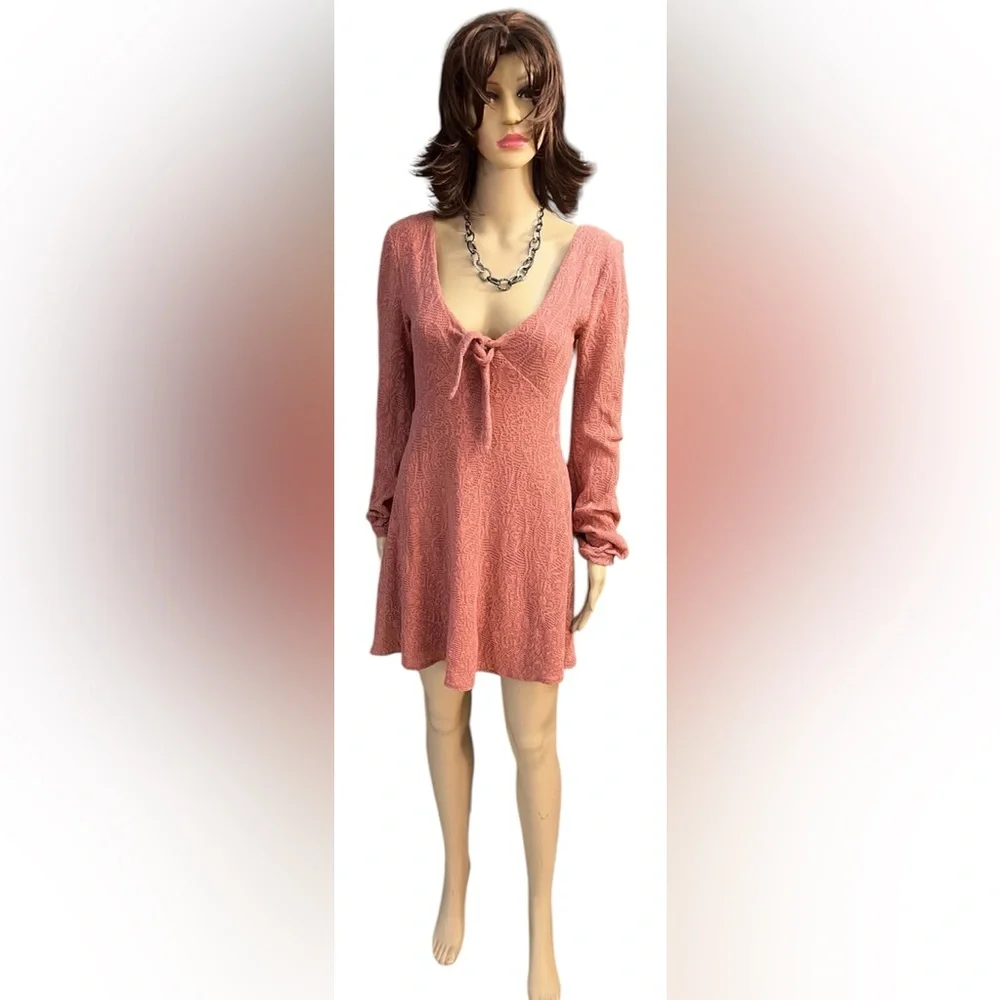 Hostess Pick 🥳💥 Chic Rust Textured Long Sleeve Dress by Free People
